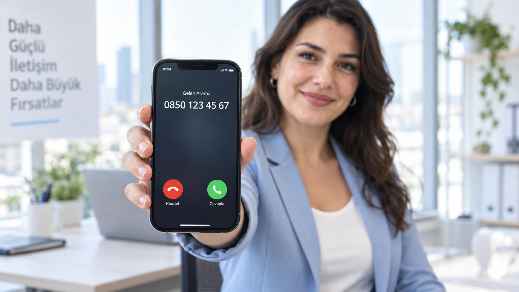 0850'li kurumsal numaradan gelen çağrıyı gösteren telefon